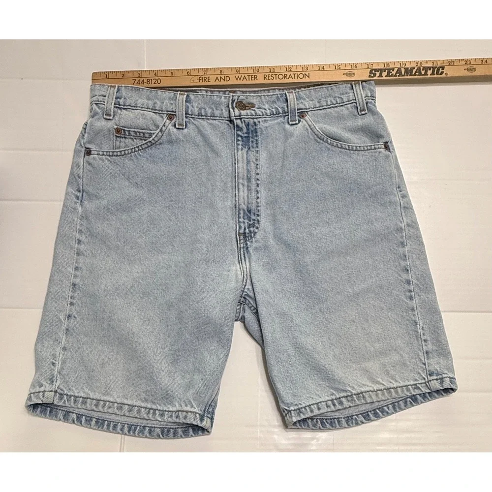 Vintage Levis 505 Orange Tab Denim Shorts Mens 36 Light Wash Regular Fit 90s